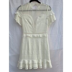 Two Sisters The Label White Lace Mini Dress Ruffle Keyhole Back Bridal Size 4 S